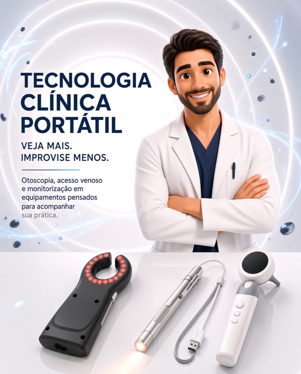 Tecnologia clínica portátil com instrumentos médicos Doctor Izzat.