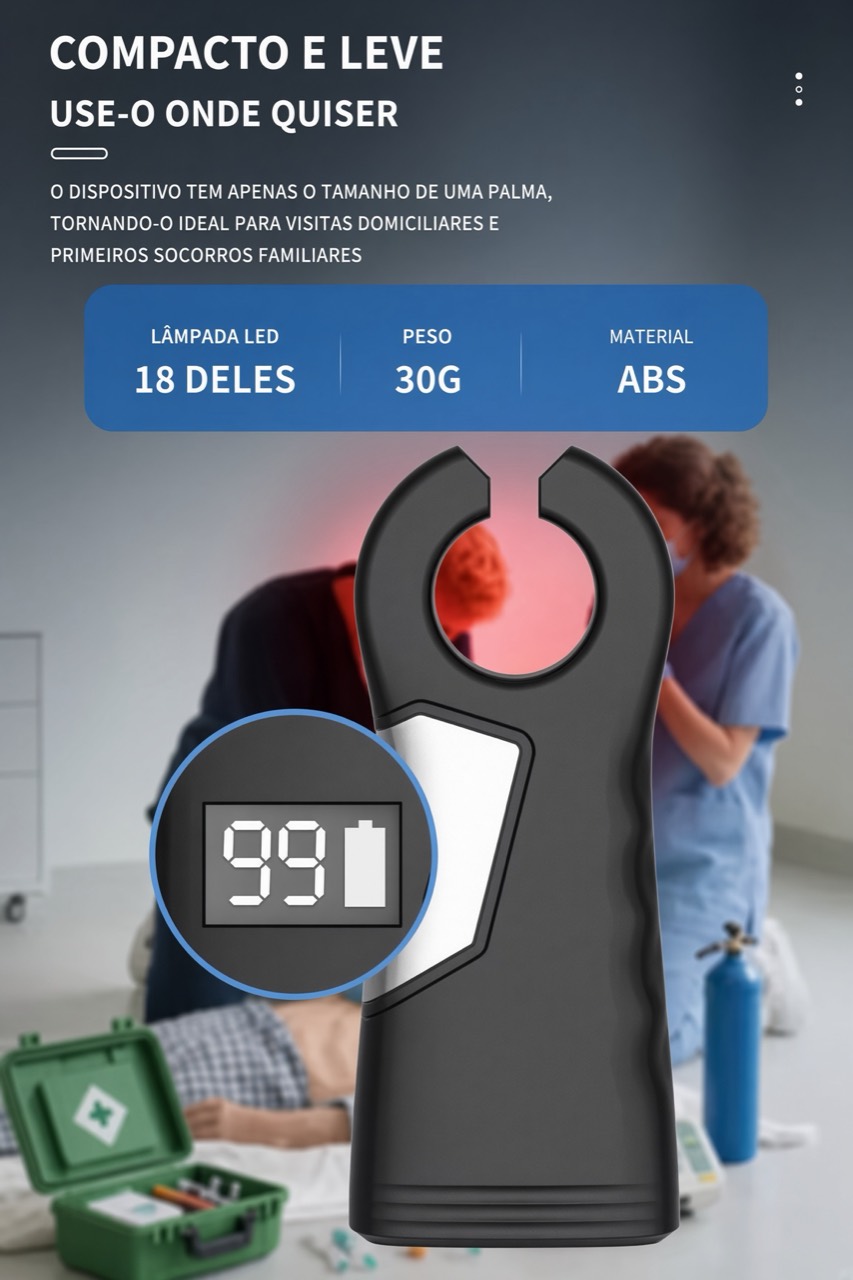 Fleboscópio compacto com indicador de bateria em ambiente de atendimento
