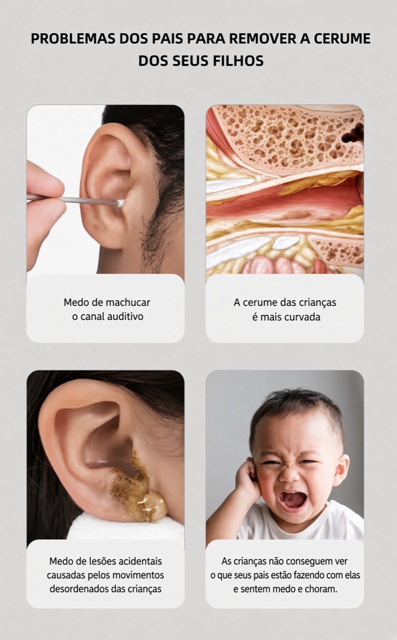 Quadro ilustrativo do fornecedor sobre desafios do cuidado auricular infantil