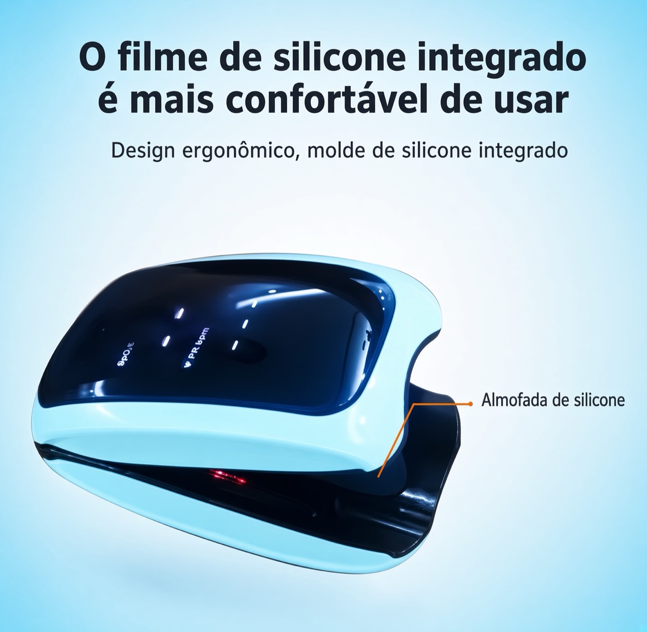 Oxímetro adulto recarregável com proteção de silicone integrada na área do dedo